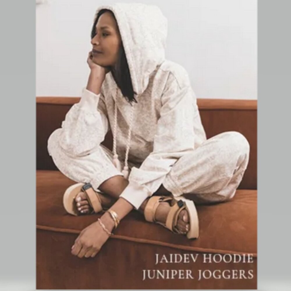 Cleobella Jaidev Hoodie and Juniper Joggers Set Raja Block Beige Print  Size S